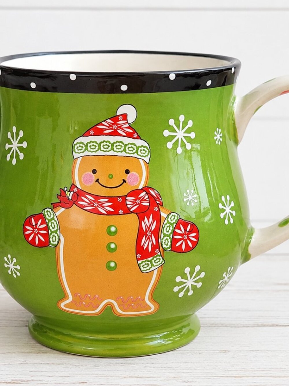 Temptations By Tara Winter Whimsy Gingerbread Man Green Mug 16 Oz